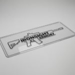 Custom printed counter mat placed on a retail checkout counter