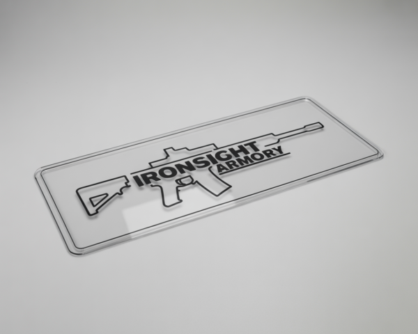 Custom printed counter mat placed on a retail checkout counter