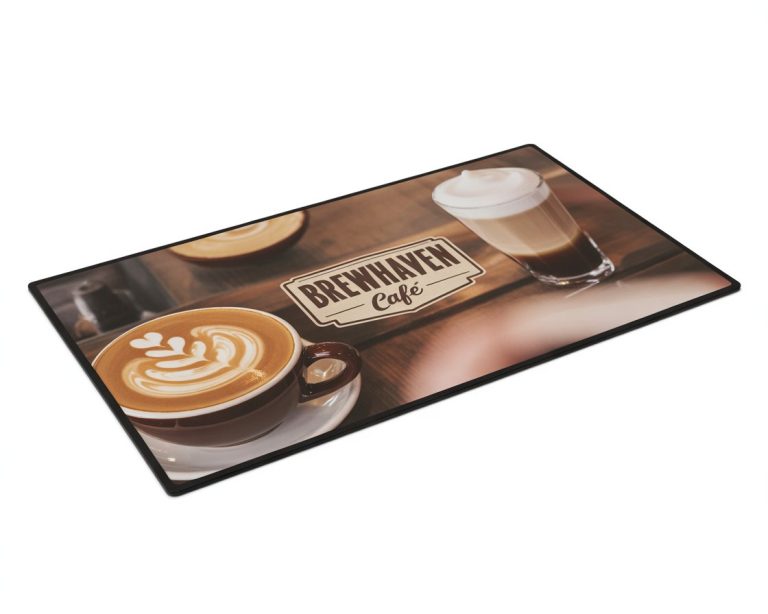 Cloth-dye sublimation counter mat with vibrant full-color branding