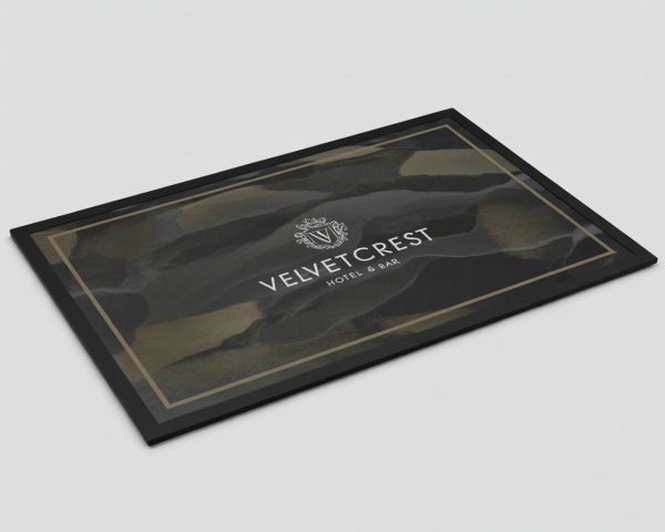 Branded dye sublimation counter mat used at a trade show booth display