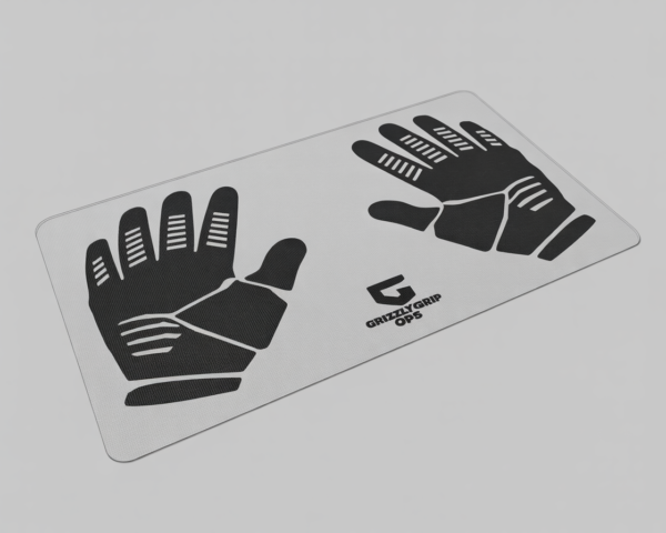 Branded counter mat featuring a full-color business logo on clear vinyl