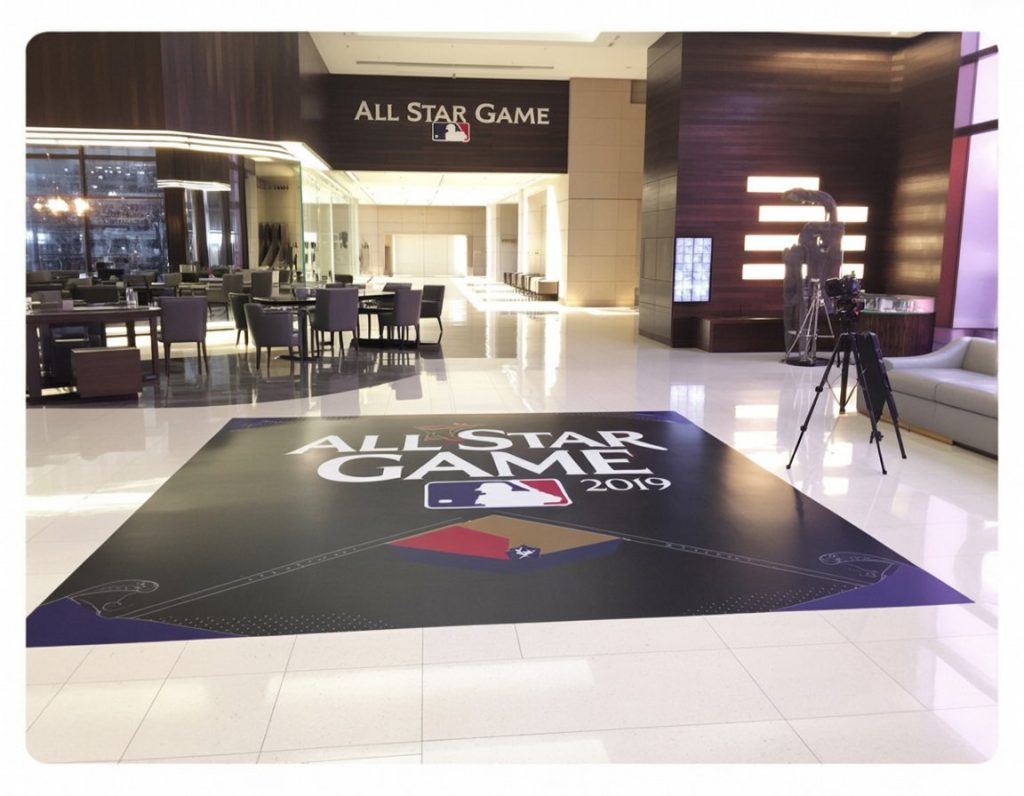 Custom counter mats printed for a retail checkout counter in New York