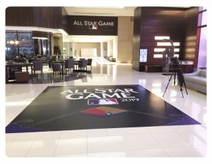 Custom counter mats printed for a retail checkout counter in New York