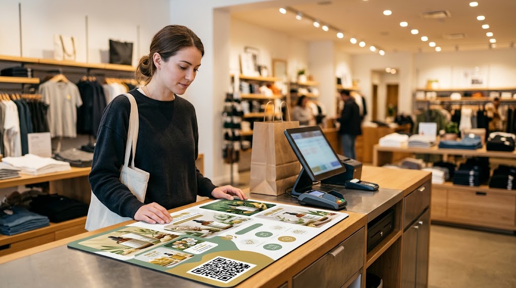 Custom counter mat used for advertising and in-store promotion at a retail counter